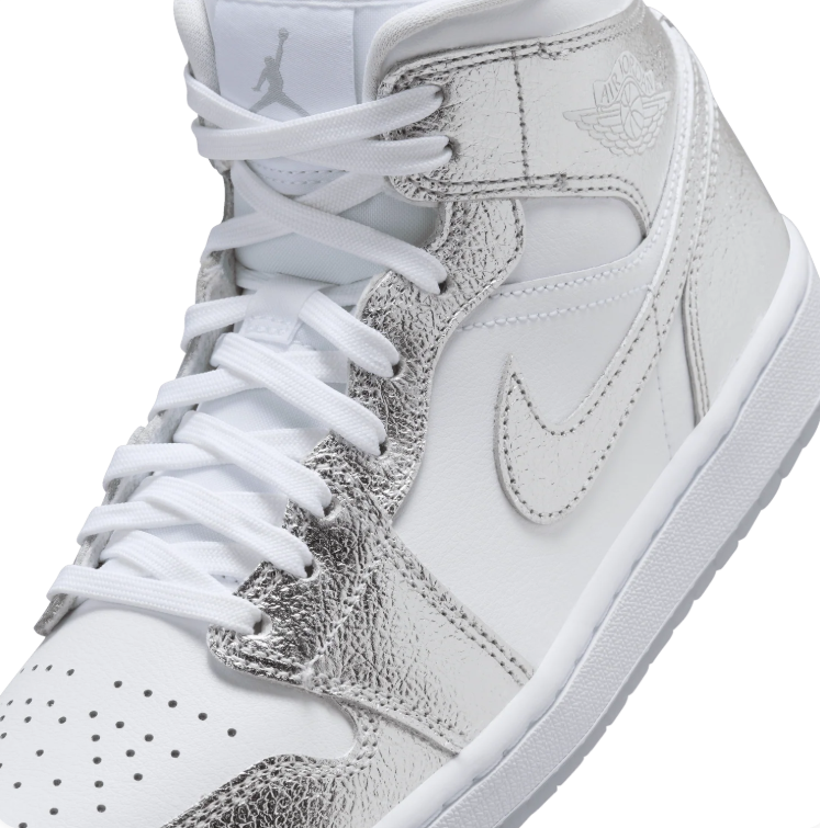 Air Jordan 1 Mid Sneakers "White/Metallic Silver"