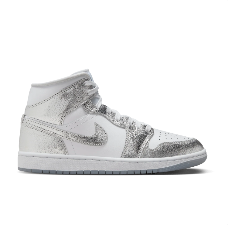 Air Jordan 1 Mid Sneakers "White/Metallic Silver"