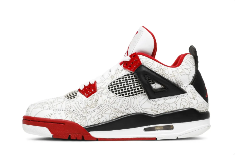 Air Jordan 4 Retro Sneakers "White/Fire Red/Black with Laser Engraving"