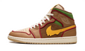 Air Jordan 1 Mid SE Sneakers "Brown & Tan with Yellow Drip Swoosh"