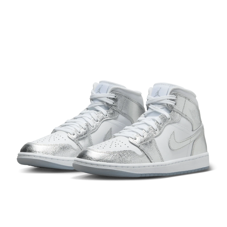 Air Jordan 1 Mid Sneakers "White/Metallic Silver"