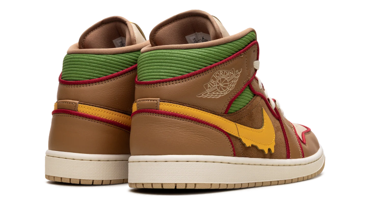 Air Jordan 1 Mid SE Sneakers "Brown & Tan with Yellow Drip Swoosh"
