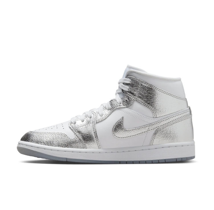 Air Jordan 1 Mid Sneakers "White/Metallic Silver"