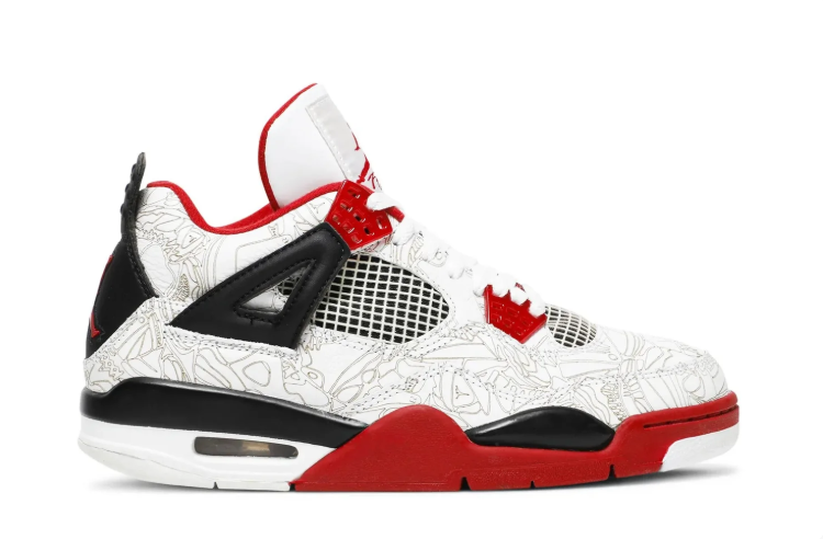 Air Jordan 4 Retro Sneakers "White/Fire Red/Black with Laser Engraving"