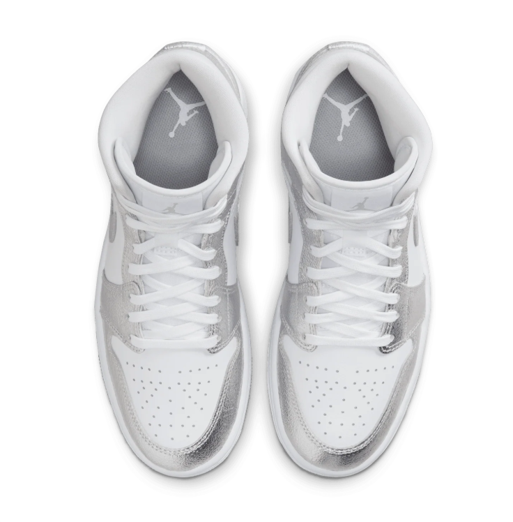 Air Jordan 1 Mid Sneakers "White/Metallic Silver"