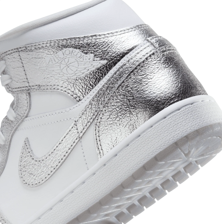Air Jordan 1 Mid Sneakers "White/Metallic Silver"