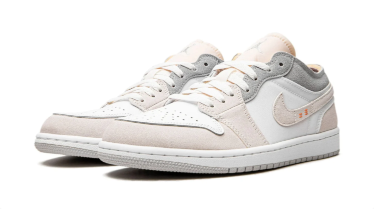 Air Jordan 1 Sneakers "White, Cream & Grey with Orange Accents"